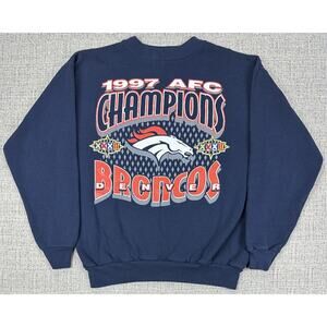 Vintage Denver Broncos Sweatshirt Sz Small Blue NFL Football 1997 AFC Champs 90s